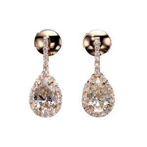 18K Rose Gold Pear Drop Earrings With 2.87 TCW Natural Diamond (I-J Color, SI2-I1) Diamonds, Simple Gold Drop Earrings, Fine Gold Jewelry