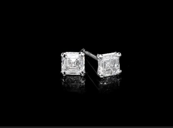 Diamond Earrings Asscher Cut Diamonds Natural 0.50ct. | Etsy