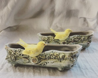 Vintage Pair of Yellow Bird Planters (2x)