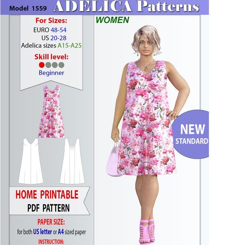 Dress Pattern Pdf Sizes 20-28 Sewing Patterns for Women | Etsy