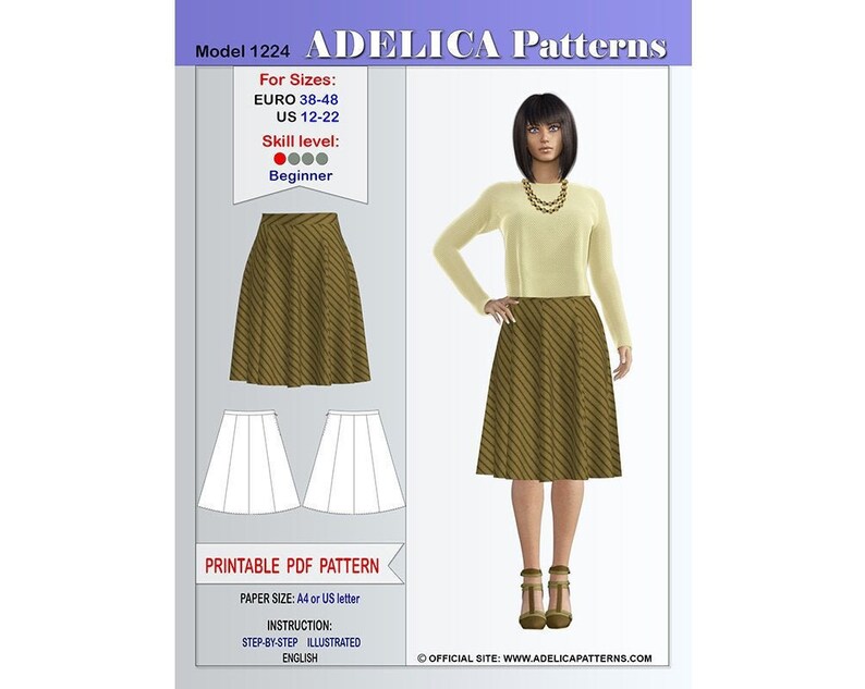 8Gore Skirt Sewing Pattern for sizes 1222 US / 3848 EURO Etsy