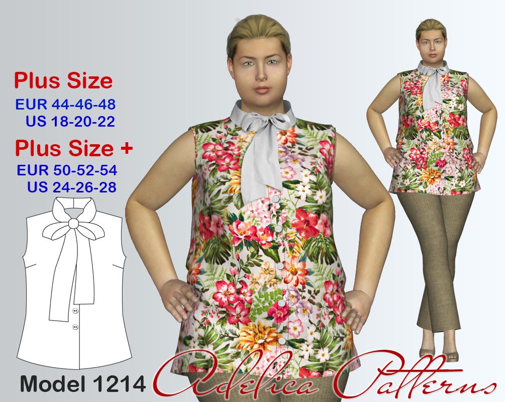 Plus size Sleeveless Blouse Sewing Pattern PDF Women's | Etsy