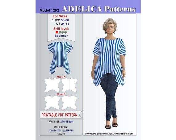 Plus Size Tunic Sewing Pattern Women S Sizes 24 34 Us Etsy