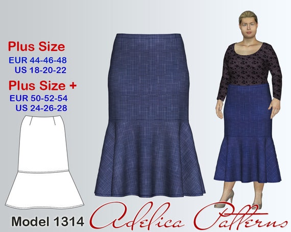 Plus size Skirt Sewing Pattern PDF Women's sizes 18-28