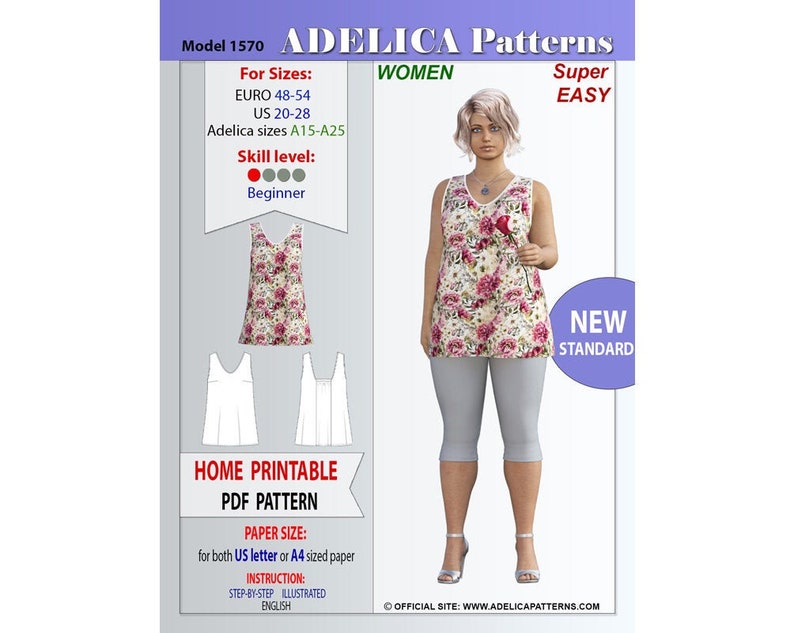 Plus size Sleeveless Top Sewing Pattern PDF sizes 2028 US / Etsy