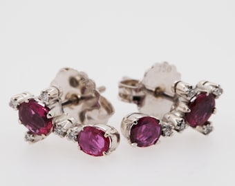 Vintage Palladium and white gold earrings -  old cut Rubies and Diamonds - 18ct - C1940s-50s