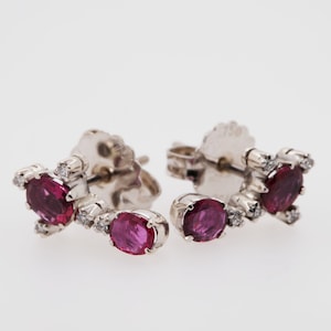 Vintage Palladium and white gold earrings old cut Rubies and Diamonds 18ct C1940s-50s image 1