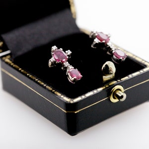 Vintage Palladium and white gold earrings old cut Rubies and Diamonds 18ct C1940s-50s image 3