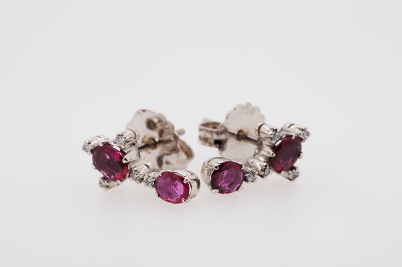 Vintage Palladium and white gold earrings old cut Rubies and Diamonds 18ct C1940s-50s image 1