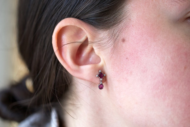 Vintage Palladium and white gold earrings old cut Rubies and Diamonds 18ct C1940s-50s image 4