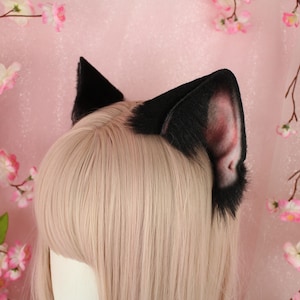 Natural Black realistic cat ears headband