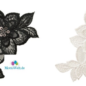 Mono Quick flower tendril appliqué in black or white, iron-on patch, blossom flower lace