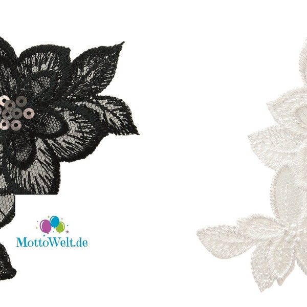 Mono Quick flower tendril appliqué in black or white, ironing pattern, patch, flower flower lace