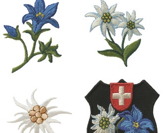 Mono Quick 0648x Edelweiss gentian Swiss coat of arms, appliqué, ironing pattern, patch