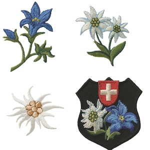 Mono Quick 0648x Edelweiss Gentian Swiss coat of arms, appliqué, iron-on patch