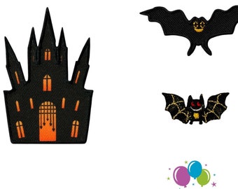 Mono Quick Halloween Appliques, Bat Ghost Haunted House, Iron-On Patch