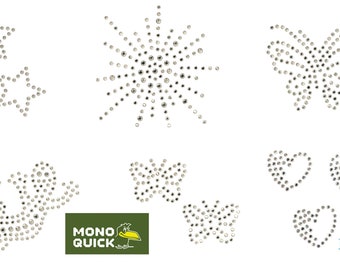 Mono Quick Strass Applikationen, Bügelbild, Patches - Echse Schmetterling Herzen Sterne