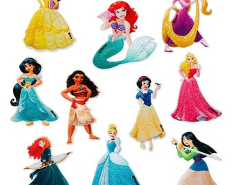 Mono Quick Disney Princesses, iron-on patch, Ariel Belle Snow White Sleeping Beauty Cinderella Mulan Vaiana Merida Rapunzel Jasmine