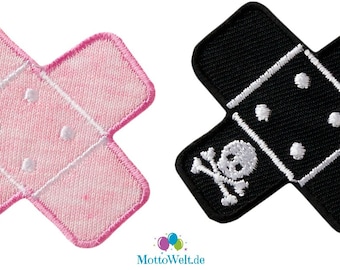 Mono Quick Pflaster Applikation in schwarz/Pirat oder rosa/Herz, Flicken Aufbügeln Aufnähen Bügelbild