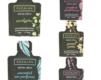 Eucalan 5ml Probierset in versch. Düften,5er Set,Grapefruit Jasmin Natural Eukalyptus Lavendel - Waschmittel für Wolle, Seide, Naturfasern
