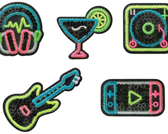 Mono Quick 0676x Neon sequins Ironing patterns, patch, appliqué, guitar headphones etc. Colorful / Glitter / Shiny