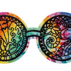 Mono Quick 08080 Hippie Glasses Applique, Iron-On Patch, Peace, Colorful, Batik