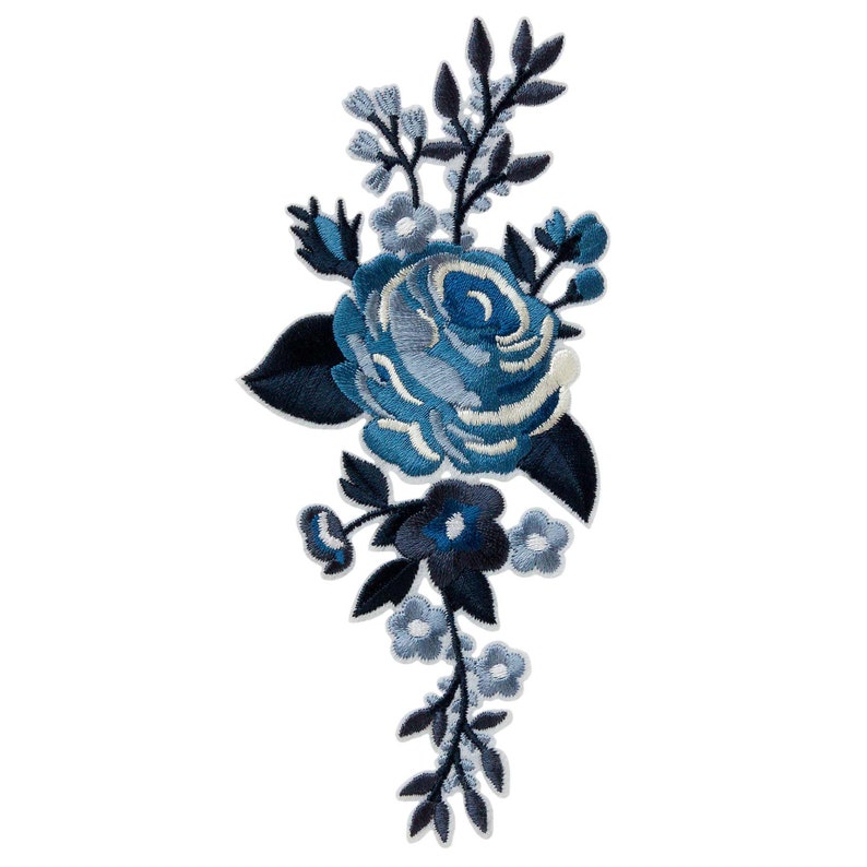 Blossom Flower Rose Mono Quick Flower Vine Applique in Blue,Pink,Red Patch Iron IngonIng IronIng Image