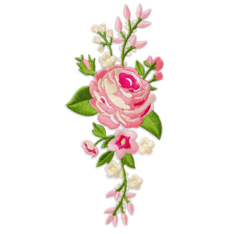 Blossom Flower Rose Mono Quick Flower Vine Applique in Blue,Pink,Red Patch Iron IngonIng IronIng Image