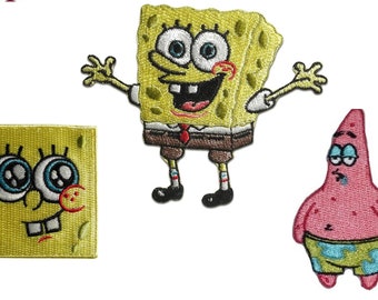 Mono Quick Spongebob or Patrick appliqués, iron-on patches, patches - SpongeBob