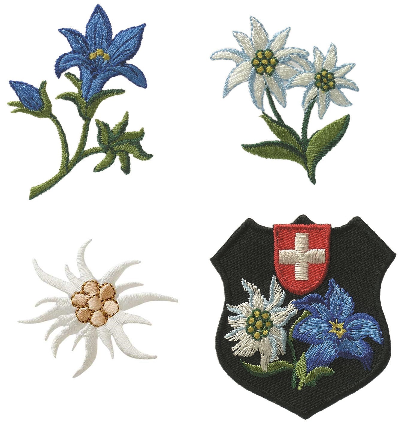 Mono Quick 0648x Edelweiss Gentian Swiss coat of arms, appliqué, iron-on patch