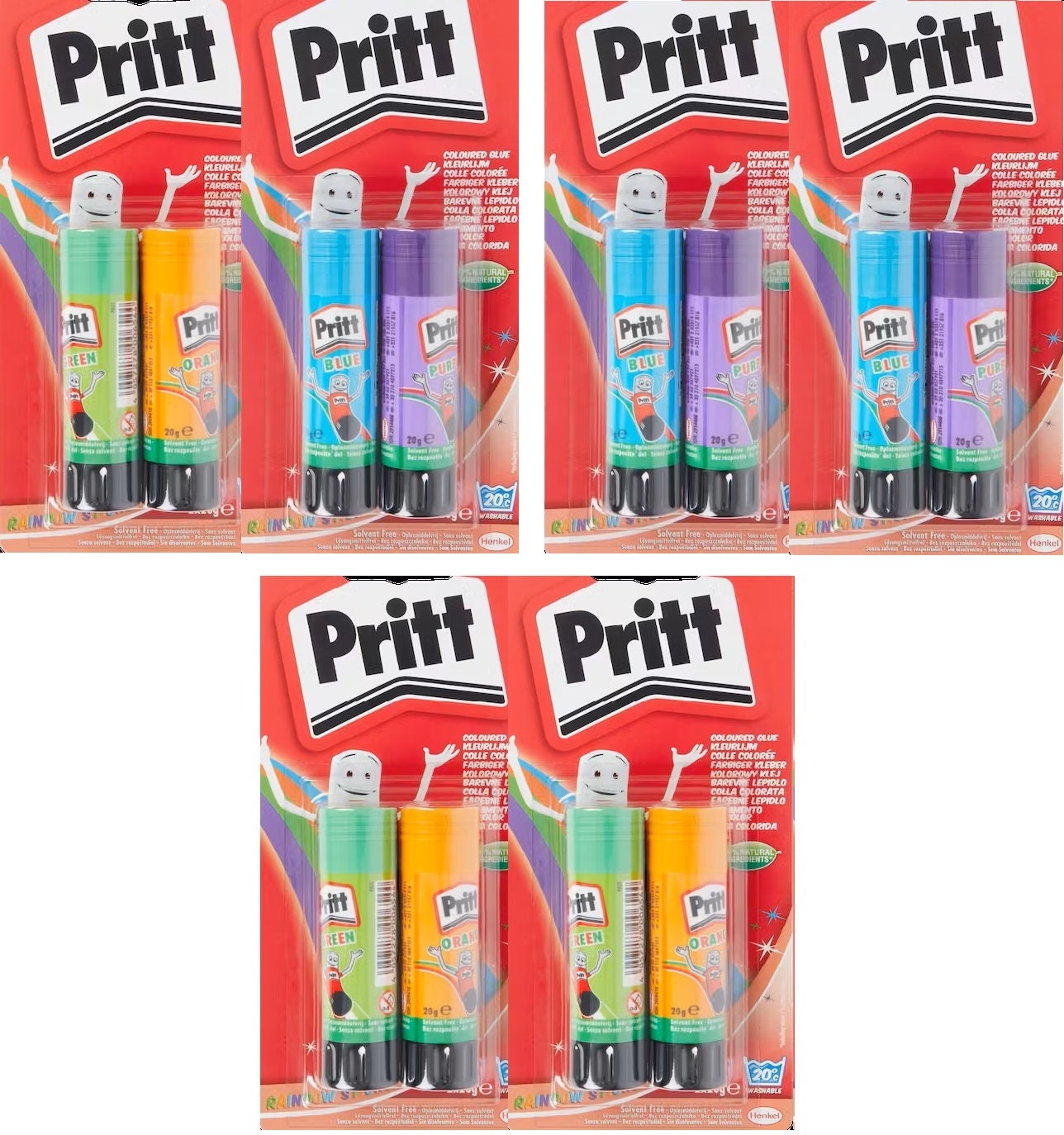 Pritt Rainbow Glue Sticks, 4 Pieces Each 20g, Assorted Colors Pritt Sticks  Colored Glue 