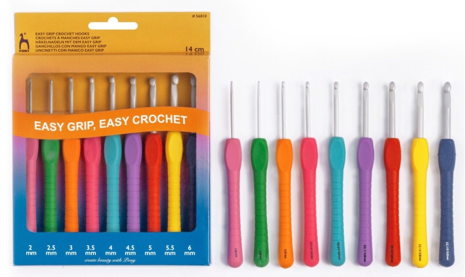 Pony Crochet Hook Set Easy Grip Handle with Finger Flat 2mm to 6mm Buy  Wool, Yarn, Needles, Patterns today