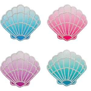 Mono Quick 1205x Shells Iron-On Patches, Pink, Purple, Turquoise, Blue - Sea Applique, Patch, Under the Sea
