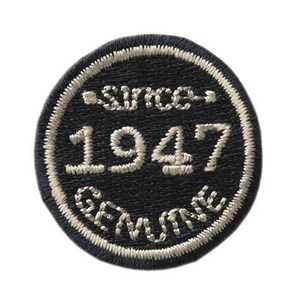 May include: A black and white embroidered patch with the text "since 1947 genuine" in a circle.