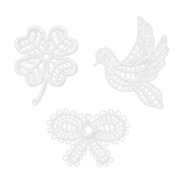 Mono Quick 16245 Set of 3 Crochet Motifs Lace Application Ironing Picture Flower Bow Dove