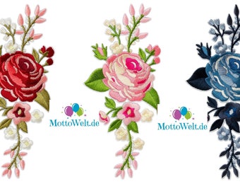 Mono Quick flower tendril application in blue, pink, red - patch ironing sewing on ironing picture, flower flower rose