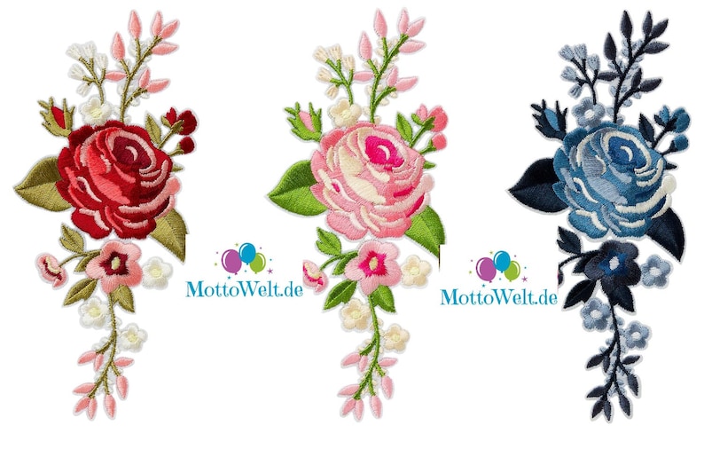 Blossom Flower Rose Mono Quick Flower Vine Applique in Blue,Pink,Red Patch Iron IngonIng IronIng Image