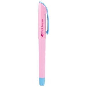 Könnte beinhalten: Ein rosa Stift mit blauem Clip und Akzenten. Auf dem Stift steht "Water erasing Styla". Der Stift hat eine blaue Spitze und einen blauen Akzent oben.
