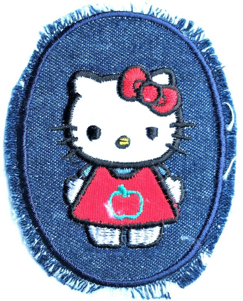 Ironing Image Patches Mono Quick Hello Kitty Applique Jeans Oval Label