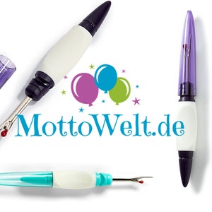 Puede incluir: Un juego de tres cortadores de hilo de color morado, azul y verde con mango blanco y tapa protectora. Los cortadores de hilo están diseñados para proteger los dedos al cortar el hilo.