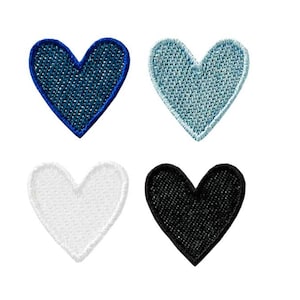 Mono Quick 0650x Jeans Heart, set of 2 iron-on patches, black, white, light blue, medium blue