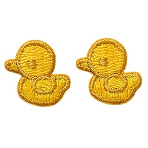 May include: Two yellow embroidered iron-on patches of baby ducks. The ducks are facing right and have a simple design.