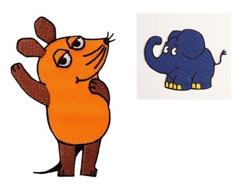 Sendung mit der Maus, elephant, appliqué patch, iron-on, sew-on, patch
