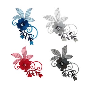 Mono Quick 2210x flower ornament, blue, grey, red, black, iron-on patch