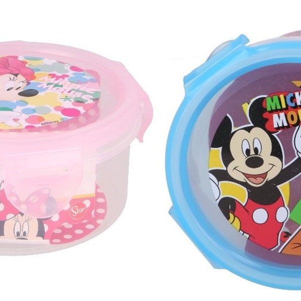 Mickey oder Minnie Mouse Brotdose 270 ml, Runder Behälter, Frischhaltedose BPA frei