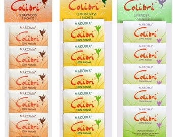 Colibri Moth Repellent 5 Mini Bags Lavender, Lemongrass or Cedarwood, 100% Natural
