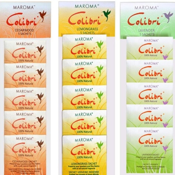 Colibri moth protection 5 mini bags of lavender, lemongrass or cedar wood, 100% natural