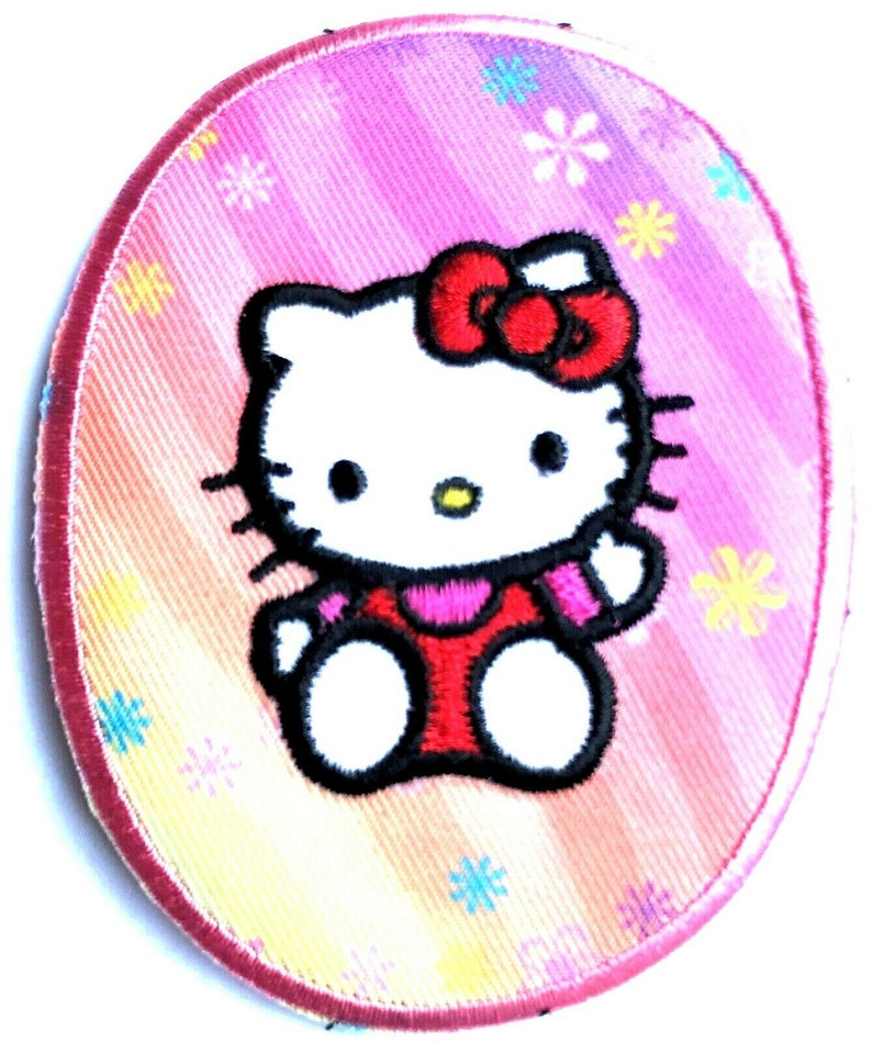 Ironing Image Patches Mono Quick Hello Kitty Applique Jeans Oval Label