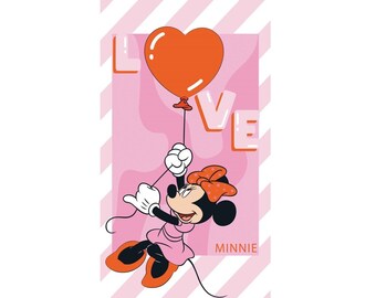 Toalla de playa Minnie Mouse, toalla de baño, Rosa LOVE, 70 x 140 cm, 100% algodón