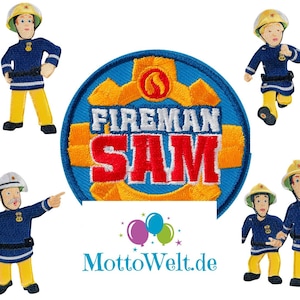 May include: Set of six embroidered iron-on patches featuring the cartoon character Fireman Sam. The patches are colourful and feature the Fireman Sam logo, a fireman's helmet, and a fireman in a blue uniform. The patches are perfect for adding a fun and whimsical touch to clothing, bags, or other fabric items.